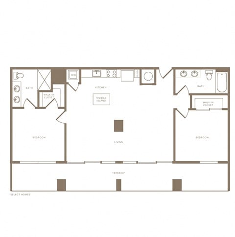 Floor plan for 2 beds, 2 baths, 1256 sqft